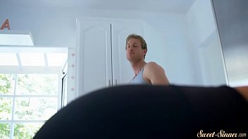 Busty stepdaughter spoon fucked after blowjob
